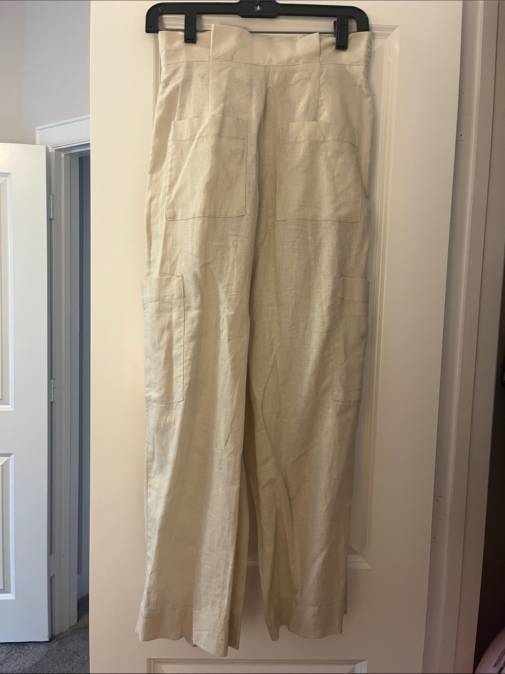 Zara High-Waist Wide Leg Asymmetrical Waist Linen Blend Pants in Khaki - Picture 2 of 4